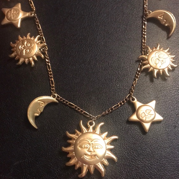 Vintage 14k GP SUN ☀️ & MOON 🌙 NECKLACE 30 inch chain - Picture 1 of 7